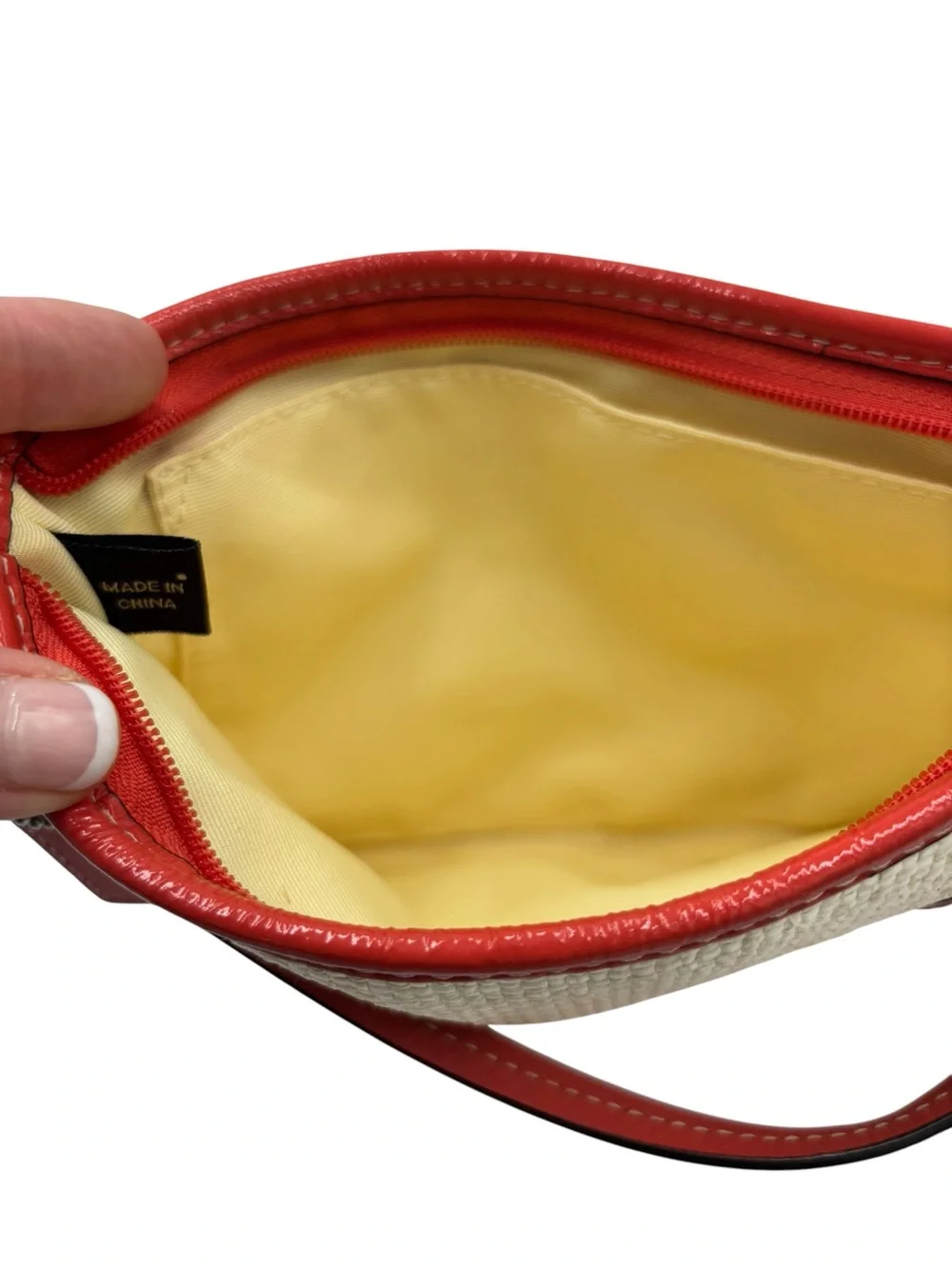 Coach Butterfly Straw Wristlet Pouch Appliqué Floral Embroidered Zip Clutch - Picture 8 of 10